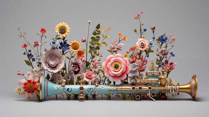 floral clarinet - obrazy, fototapety, plakaty