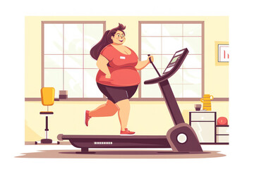Overweight woman in the gym doing cardio exercises
