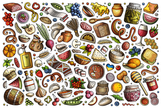 Ukrainian food cartoon objects