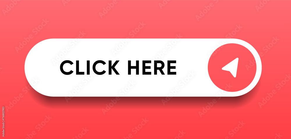 Fototapete Click here web buttons with hand cursor. Set of action button with arrow pointer. Click button. Modern action button mouse click symbol. Computer mouse click cursor or Hand pointer symbol.
