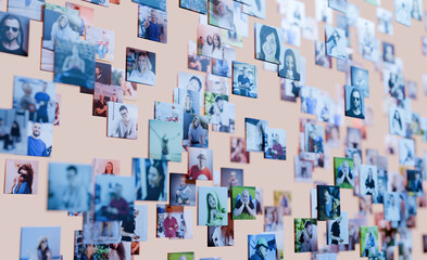 Social media profile pictures of various people streaming in online network - Powered by Adobe