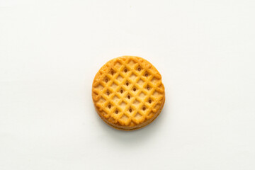 Cream sandwich cookies, baked biscuits stuffed with milk cream isolated on white background