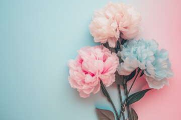 Bouquet of peonies on a pastel background.