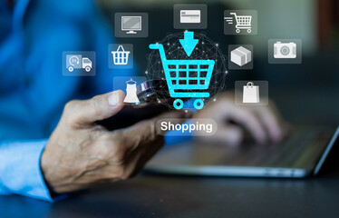 Human use phone fashion online shopping, delivery, summer, sale, buy, purchases, digital marketing, ordering product, E-commerce, supermarket, credit card, platforms, sme, online shopping.