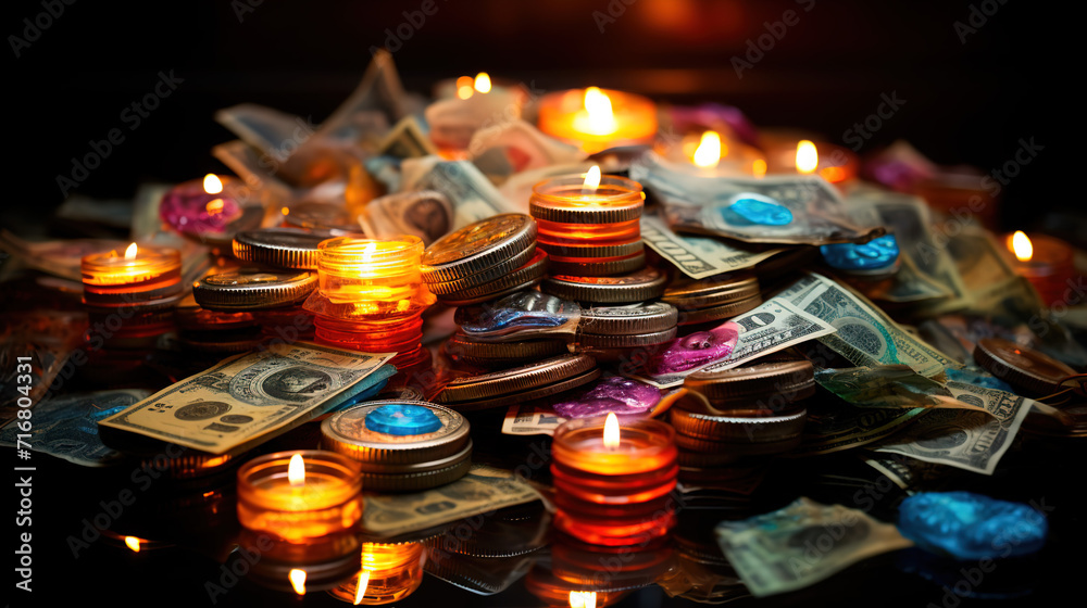 Wall mural burning candles in the money