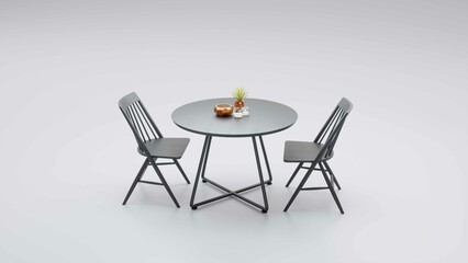 Modern table with two chairs on a neutral background. Realistic 3D render with soft light.