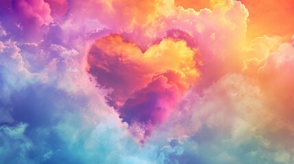 Fototapeta na wymiar An abstract pink vivid background featuring a beautiful, colorful heart in the clouds for Valentine Day