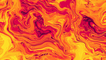Fototapeta na wymiar Marble Abstract Pattern. Fluid Splash Yellow Holi Abstract Red Fire on blak background