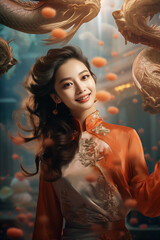 Beautiful Chinese woman wearing a cheongsam.