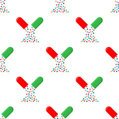 Open Capsule Icon Seamless Pattern, Medicine In Cylindrical Shape Shell