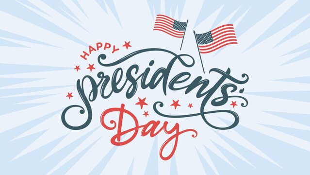 Happy Presidents day banner, clipart, card, logo, vector, graphic, text, lettering for Presidents day flyer, 
sale banner, background, sign, web, social media post 
with American flag, USA