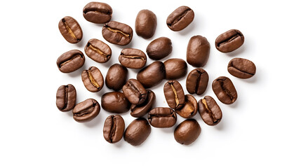Coffee beans isolated on white background,closeup front