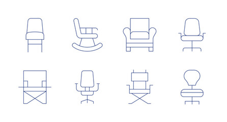 Chair icons. Editable stroke. Containing chair, armchair, foldingchair, rockingchair, officechair.