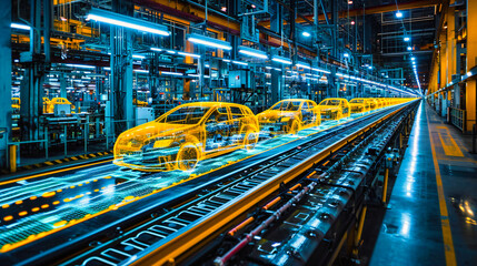 Automotive Factory Line: Industrial Car Manufacturing with Robotic Technology