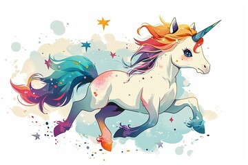 Magical cute unicorn and rainbow illustration isolated on white background