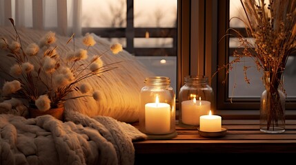 Cozy Candlelit Corner with Delicate Dried Flowers