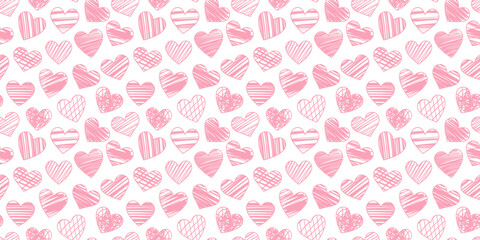 Pink heart pattern background hand drawn textured hearts, vector valentine day wallpaper design