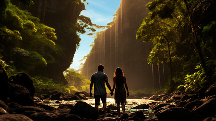 Fototapeta premium a_couple_discovering_a_hidden_waterfall