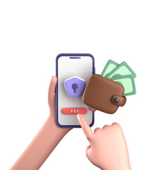 3d rendering of smartphone with hand, 3D pastel business finance icon set.