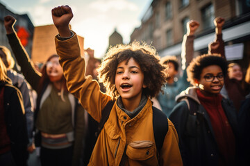 A powerful image of youth activists organizing a peaceful demonstration, using their voices and intelligence to advocate for positive social change. - obrazy, fototapety, plakaty