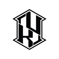 UK Logo monogram hexagon shield shape up and down with sharp corner isolated style design