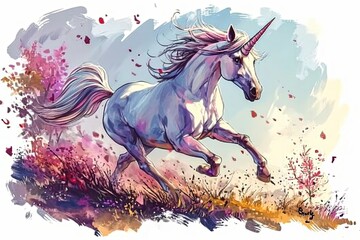 Obraz na płótnie Canvas Watercolor Cute rainbow Pegasus unicorn horse illustration isolated on white background
