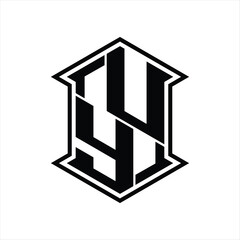 UY Logo monogram hexagon shield shape up and down with sharp corner isolated style design