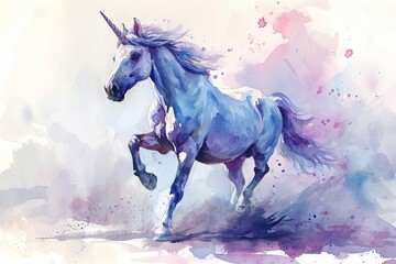 Naklejka na ściany i meble Watercolor Cute rainbow Pegasus unicorn horse illustration isolated on white background