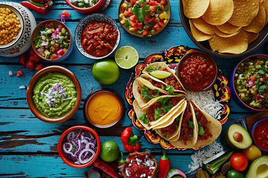 Traditional Mexican dishes like tacos, tamales, enchiladas, and guacamole