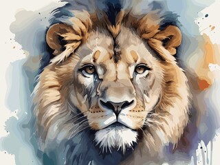 Lion portrait in watercolor style,