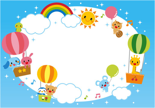 気球に乗ったかわいい動物さんたちのフレーム