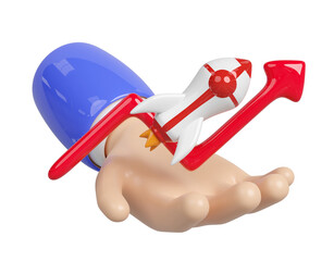 3d charts graph in hands with rocket, analysis business financial data. business strategy concept, 3d render illustration