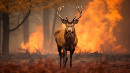Against all odds, a deer forges ahead, its spirit unbroken by the raging fire
