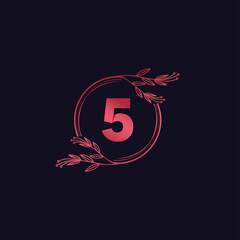 Floral Number color golden pink Vector illustration