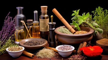 Herbs and tinctures for the healing and restoration of the body. - obrazy, fototapety, plakaty