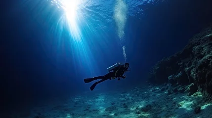 Rolgordijnen Dangerous dive to study deep sea flora and fauna © Stavros's son