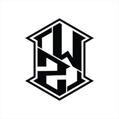 WZ Logo monogram hexagon shield shape up and down with sharp corner isolated style design