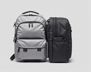 Modern Grey and Black Backpacks Isolated on a White Background