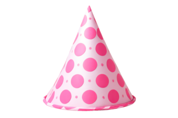 Pink birthday party hat isolated cutout on transparent
