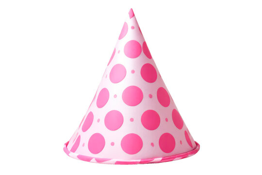 Pink birthday party hat isolated cutout on transparent