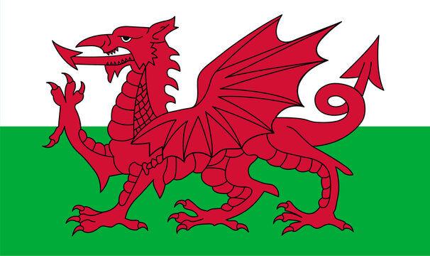 Flag of Wales, Wales Flag, National symbol of Wales country. Fabric and texture Flag of Wales