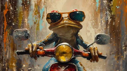 Foto op Canvas frog with sunglasses on scooter © Manja