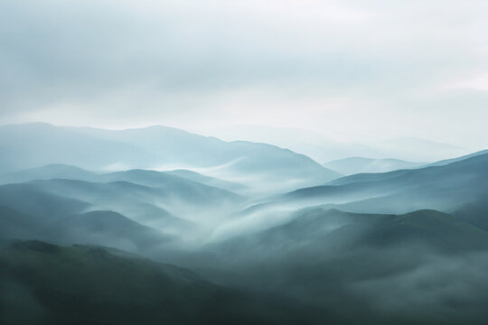 Blurred image of a misty mountain range, nature motion blur 