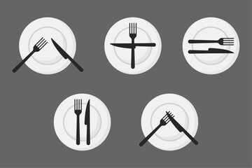 Cutlery language etiquette. forks and knife on a plate sign vector illustration design