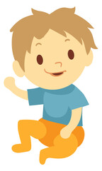 Toddler waving hand. Happy cartoon baby greeting