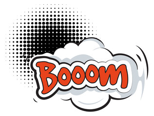 Boom cloud in retro comic style. Halftone gradient balloon