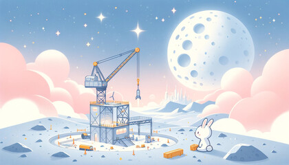 月面で宇宙都市の建設がはじまる　generated ai