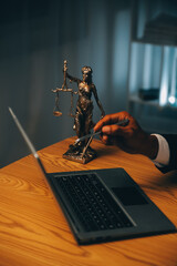 Judge gavel with Justice lawyers having team meeting at law firm background. Concepts of Law and Legal services.