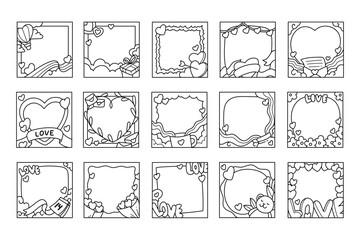 Valentine frame outline sketch vector illustration set