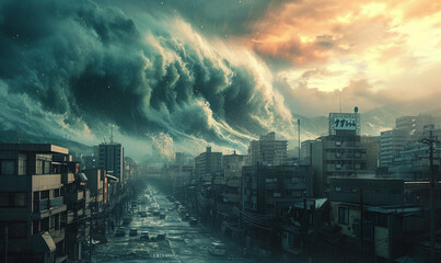 Big tsunami destroy City , The end of the world. Natural Disasters